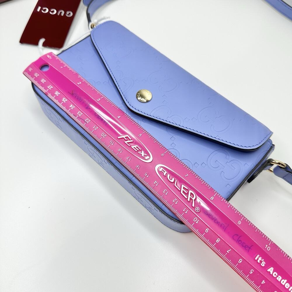 Gucci Gg Super Mini Shoulder Bag Women's Lilac Blue Leather Crossbody Strap NIB - Picture 5 of 13
